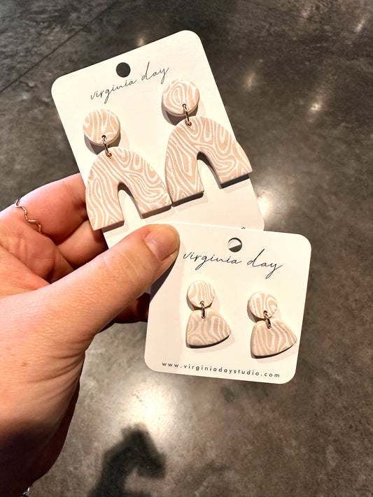 neutral wave print handmade earrings polymer clay earrings