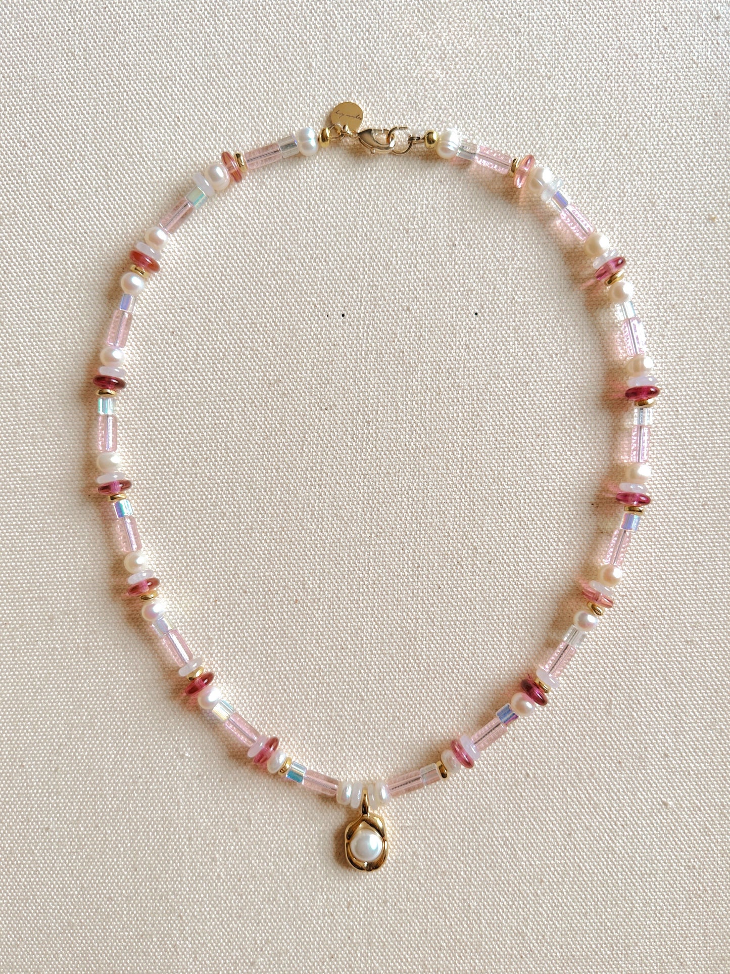 Freshwater Pearl and Pink Crystal Beaded Necklace