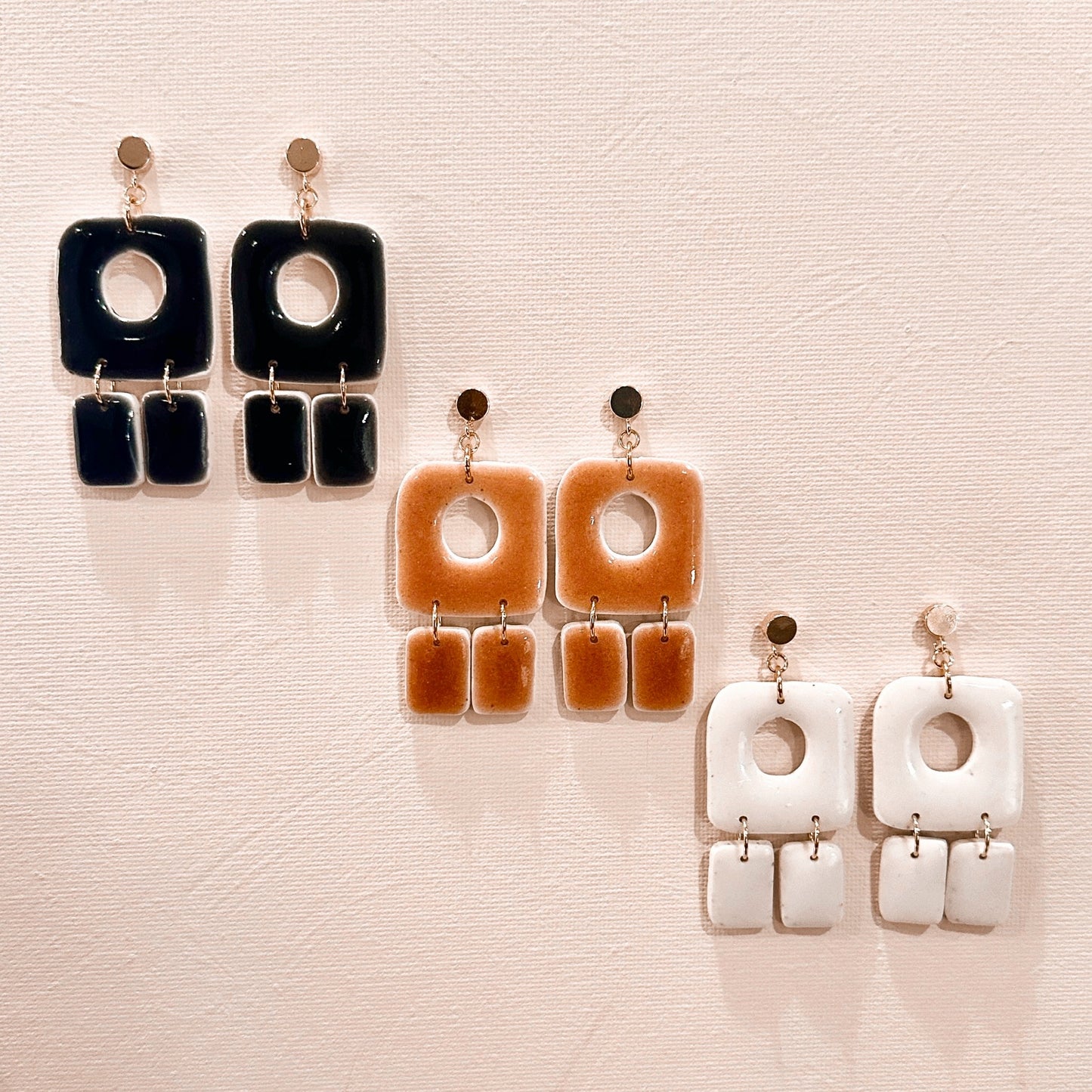 Faux Ceramic Abstract Square Chandelier Earrings