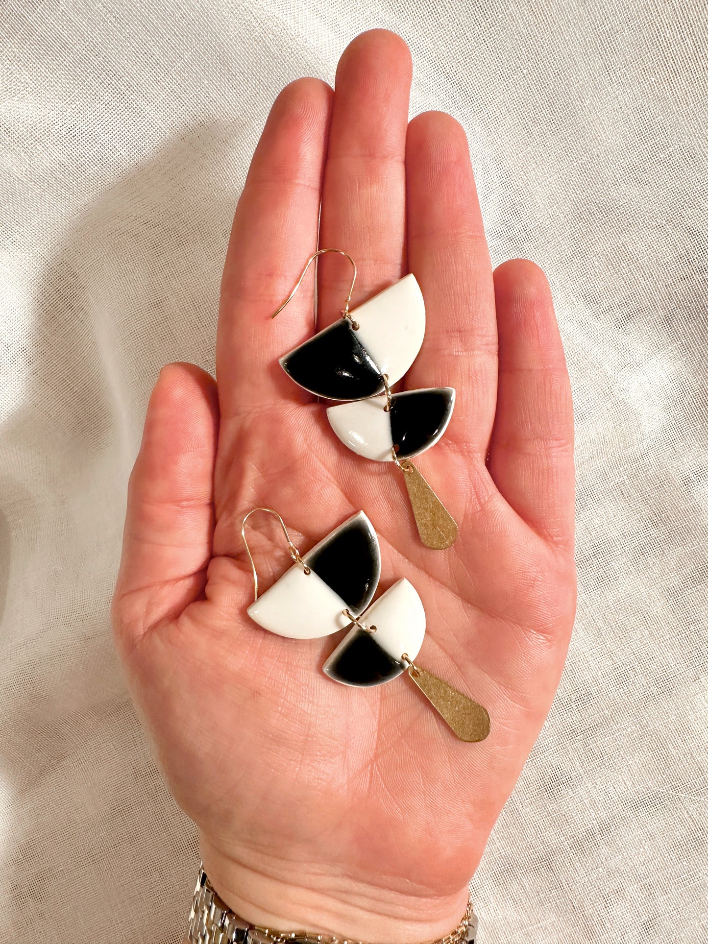 Faux Ceramic Stacked Half Moon Dangles