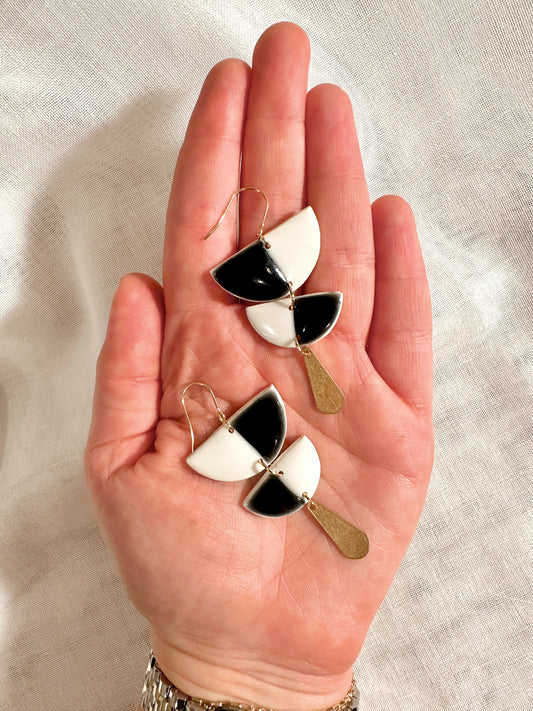 Faux Ceramic Stacked Half Moon Dangles Handmade Earrings