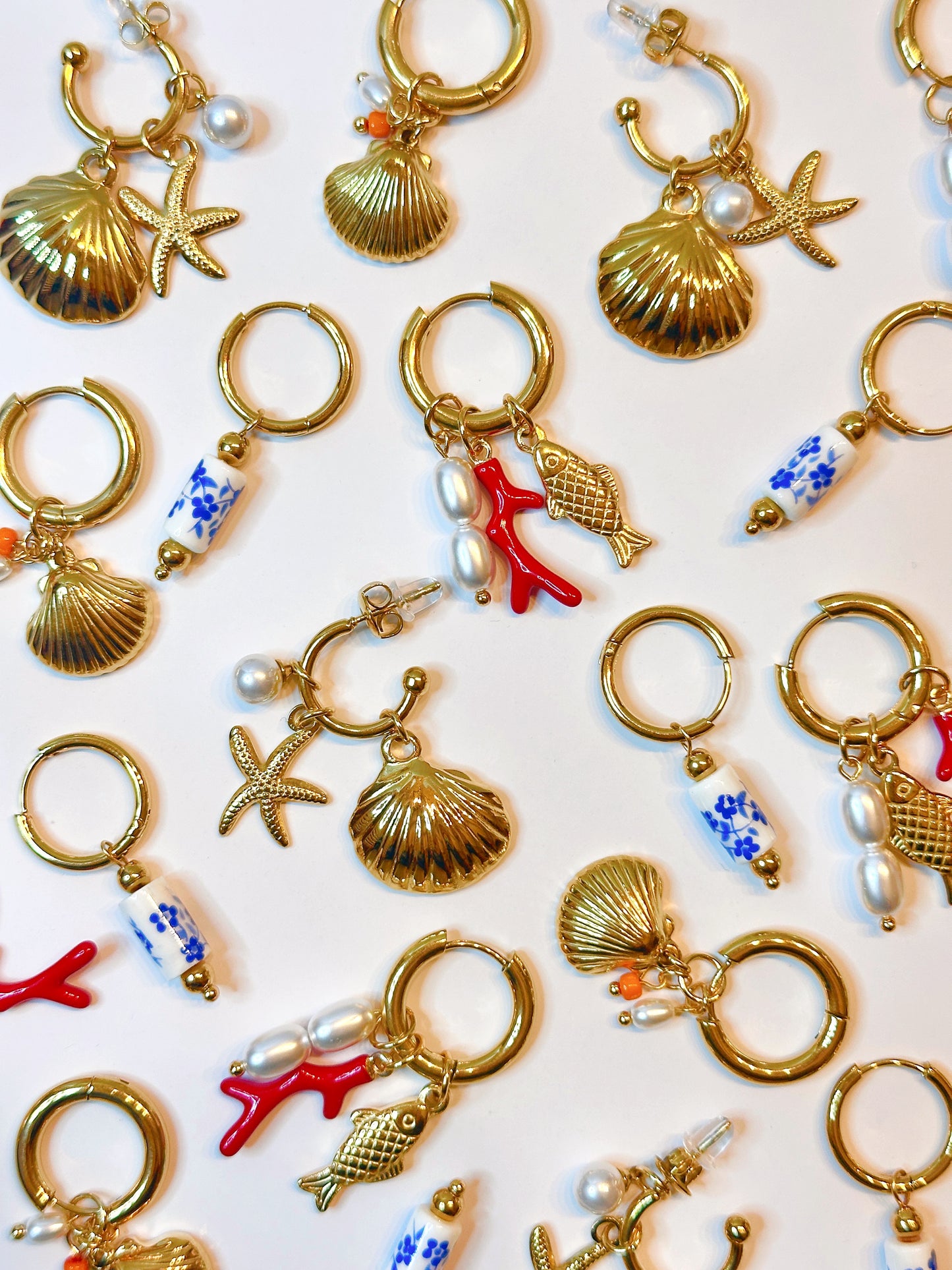 Shell and Starfish Hoop Earrings