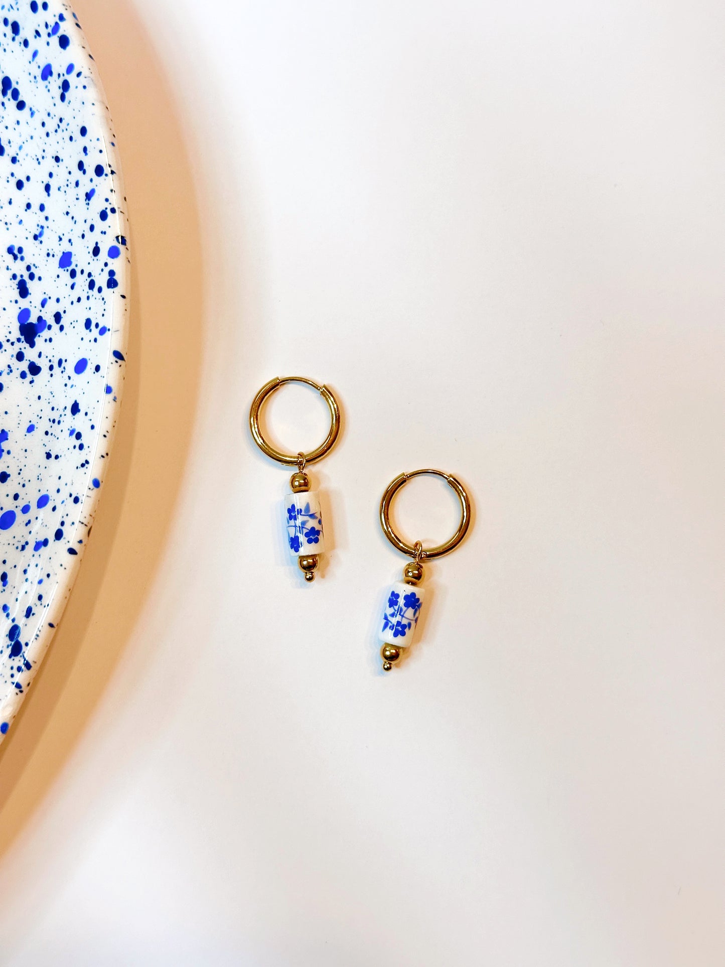 Blue and White Porcelain Hoop Earrings