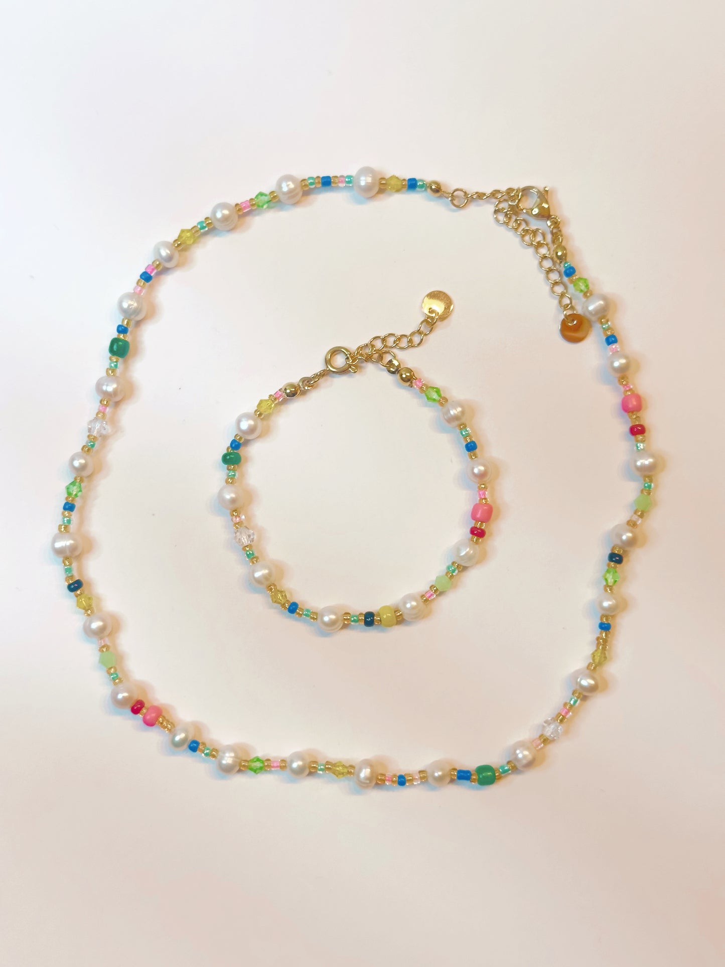 Colorful Pearl Necklace and Bracelet Set