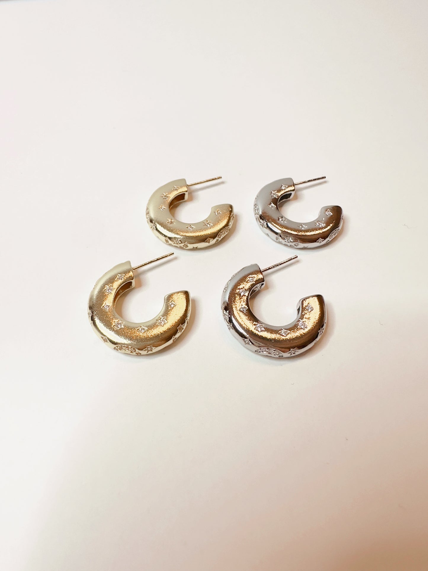 Crescent Moon and Star Hoops
