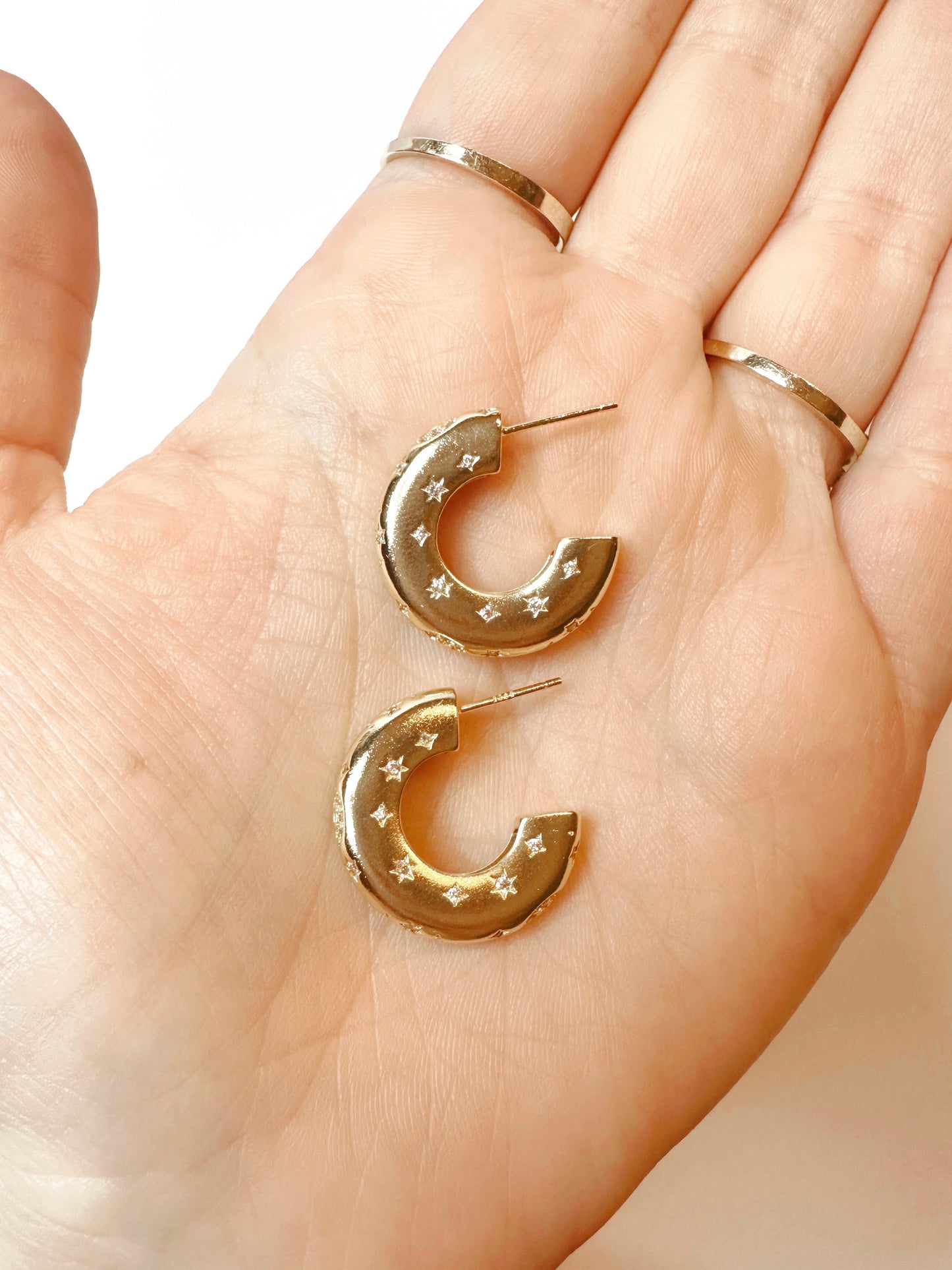 Crescent Moon and Star Hoops