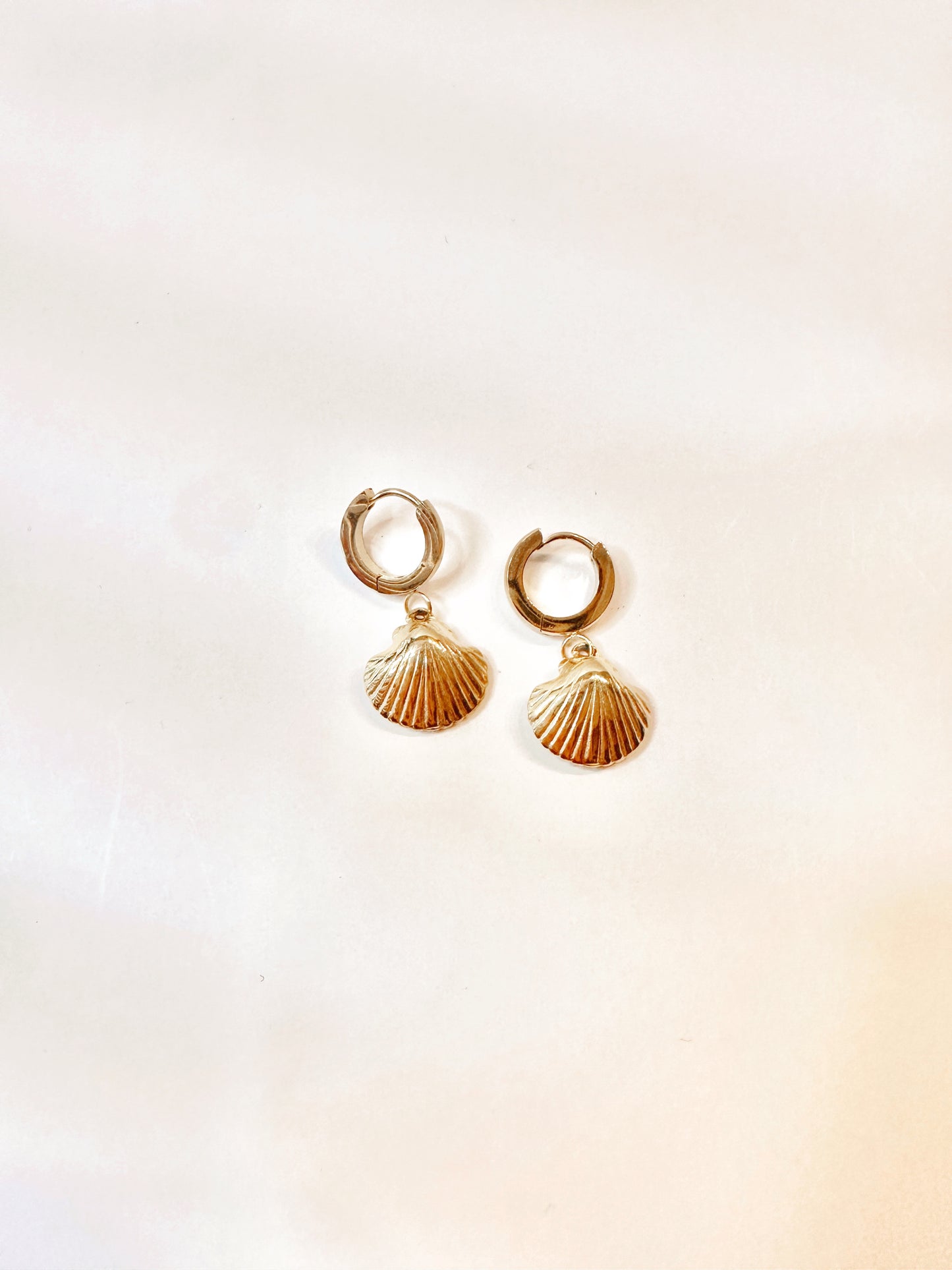 Gold Shell Huggie Hoop Earrings