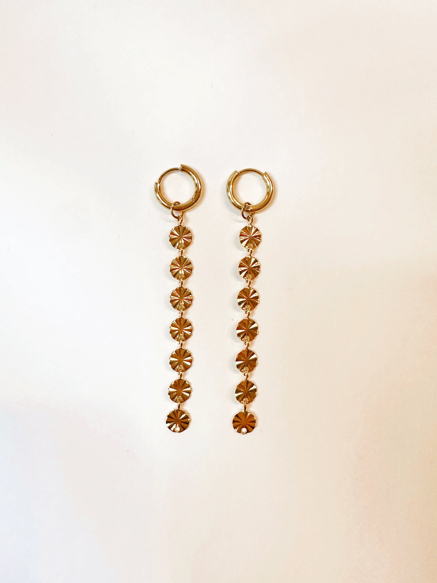 Gold Hoop Earrings with Disc Drops