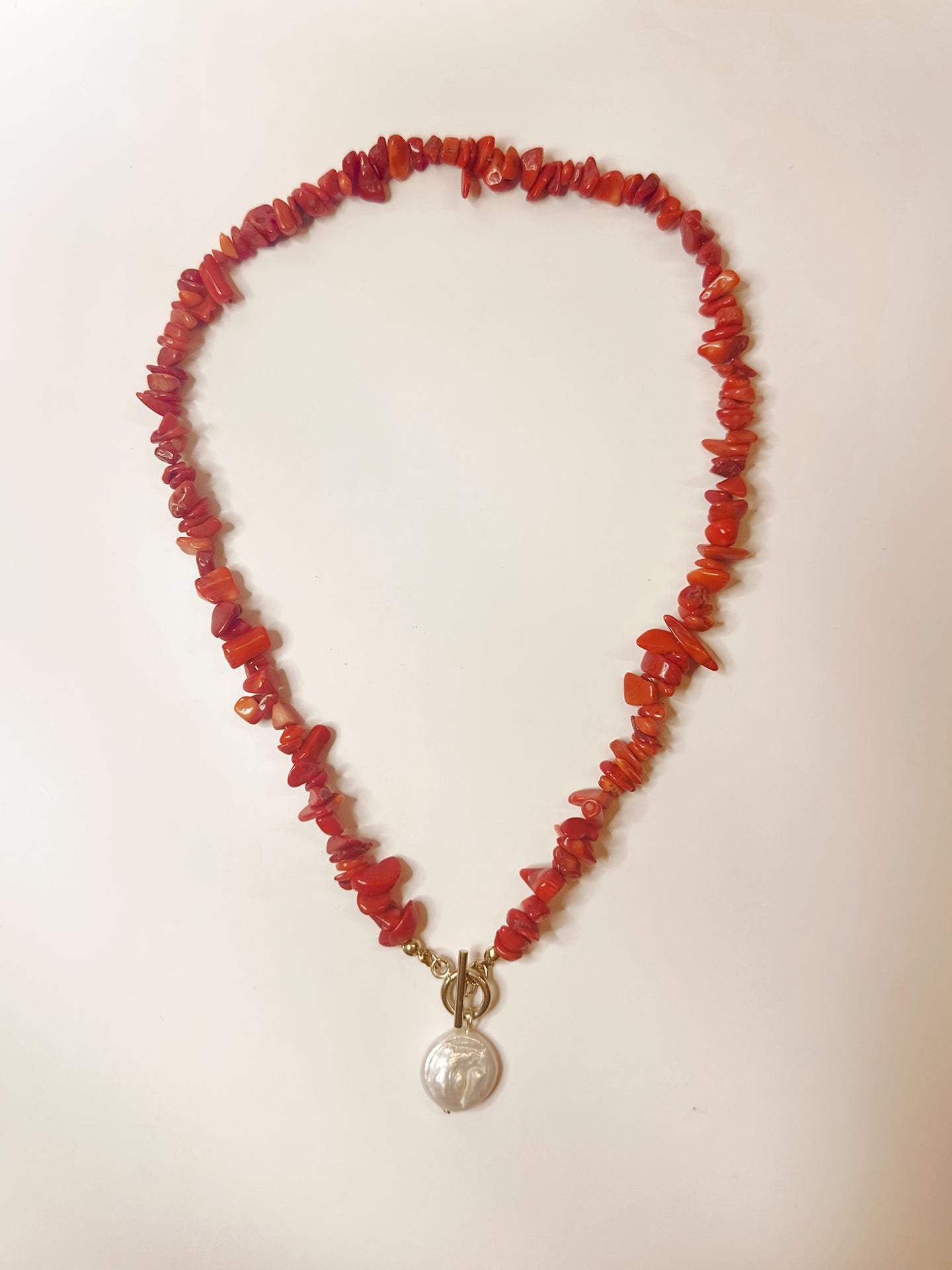Bold Red Coral and Freshwater Pearl Necklace