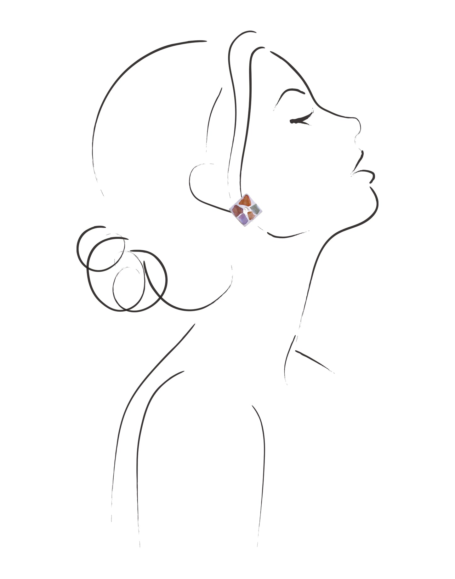 Handmade Inlaid Shell Square Post Earrings in Tropical