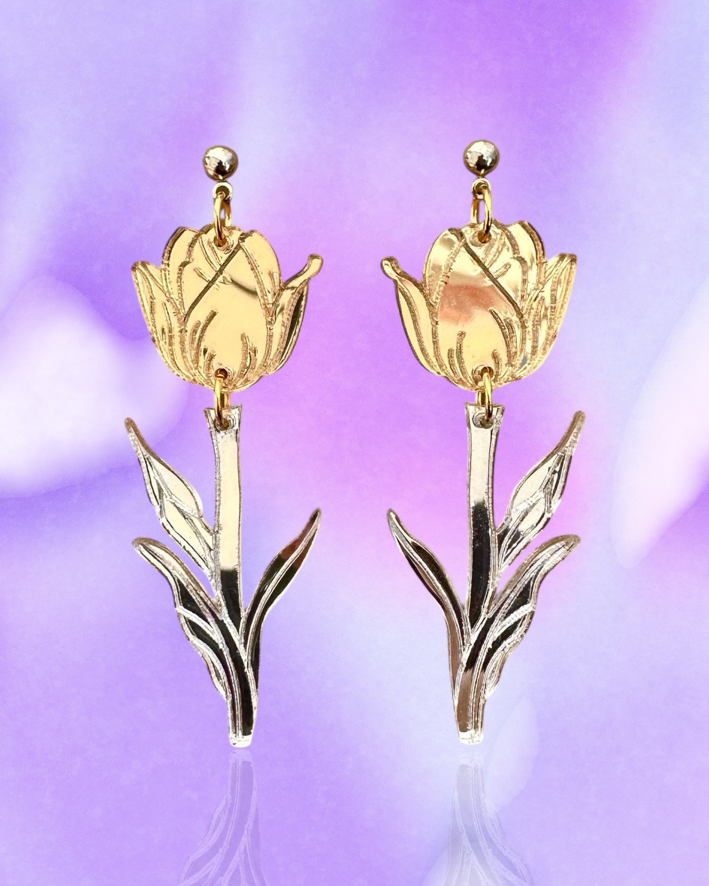Mirrored Laser Cut Statement Tulips in Gold and Silver