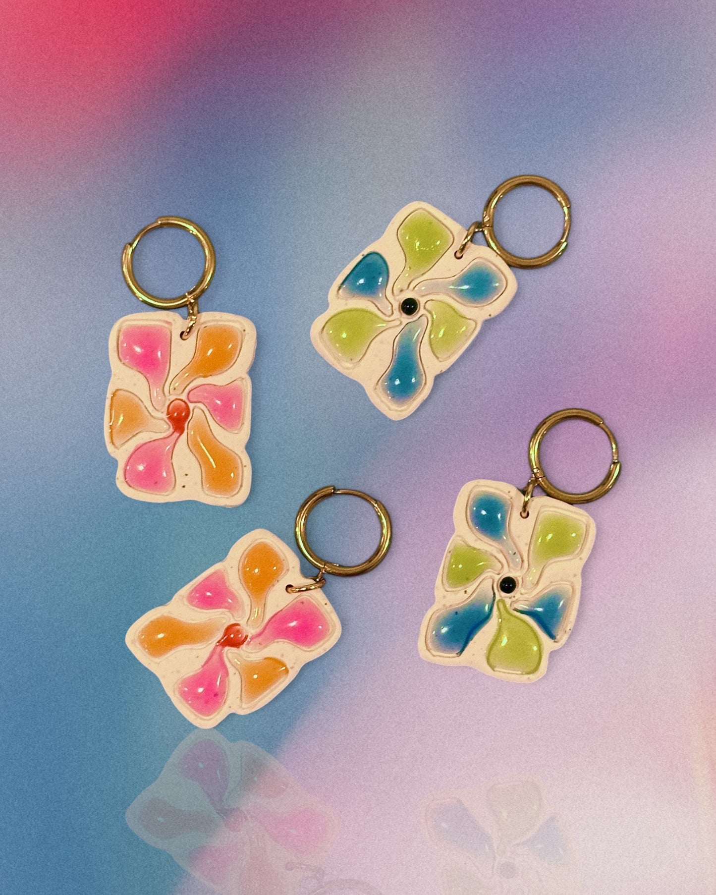 Faux Ceramic Abstract Floral Huggie Hoop Earrings