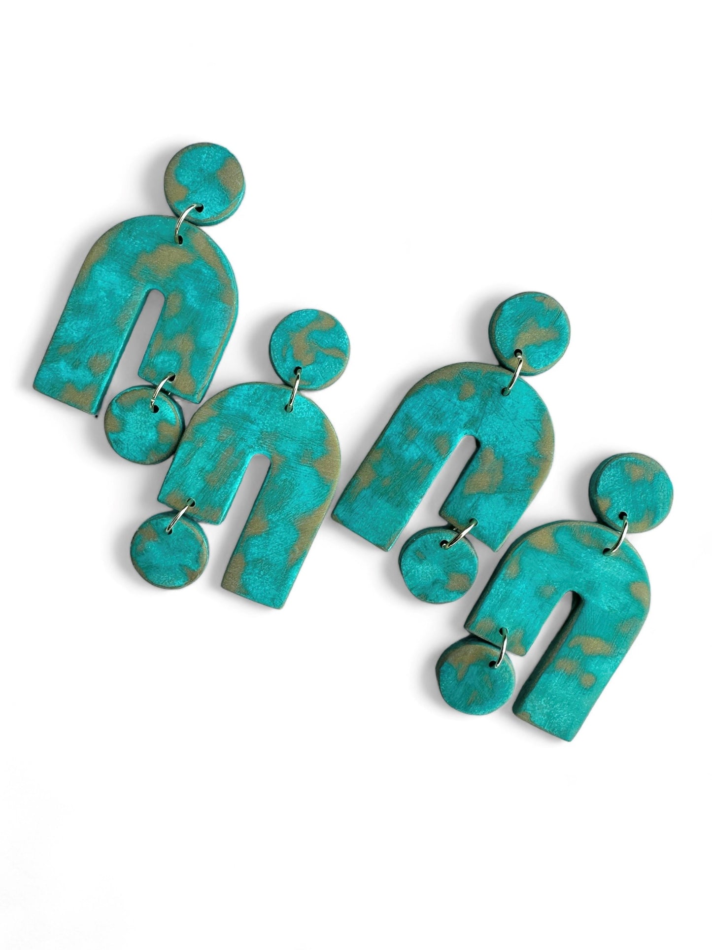 Abstract Arch Handmade Earrings in Faux Patina