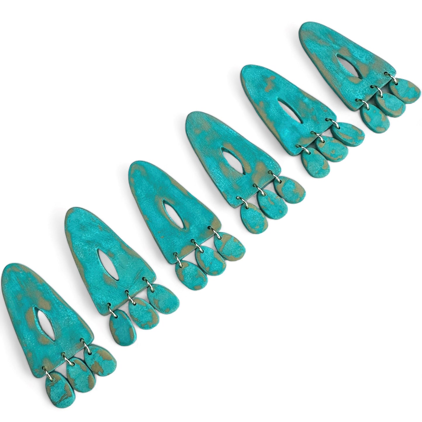 Abstract Handmade Triangle Polymer Clay Post Earrings in Faux Patina