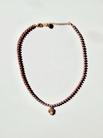 Crystal Beaded Necklace with CZ Pendant