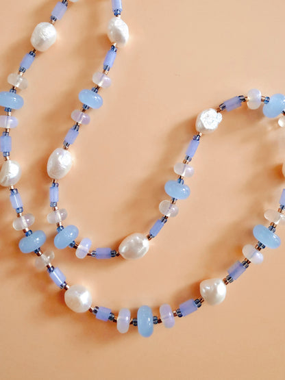 Periwinkle Freshwater Pearl and Quartz Necklace