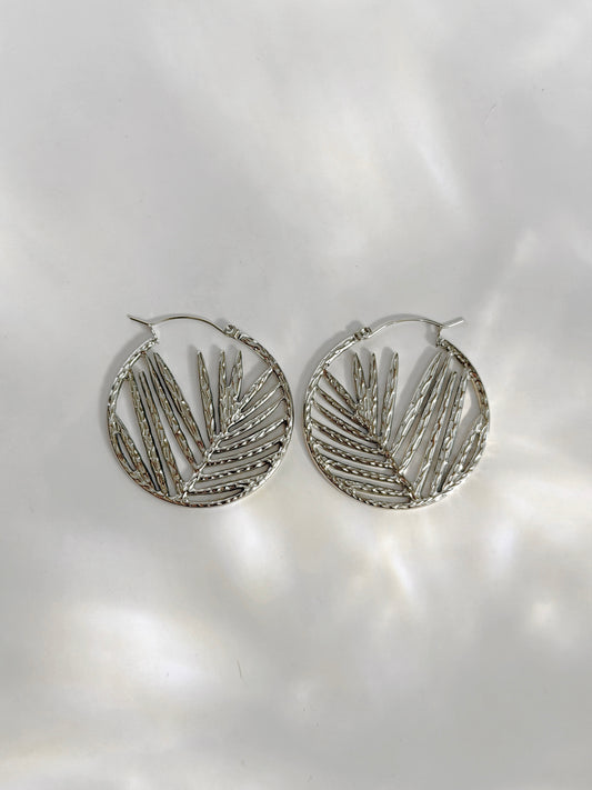 Silver Leaf Hoop Earrings
