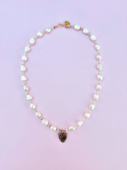 Bronze and Freshwater Pearl Strawberry Necklace
