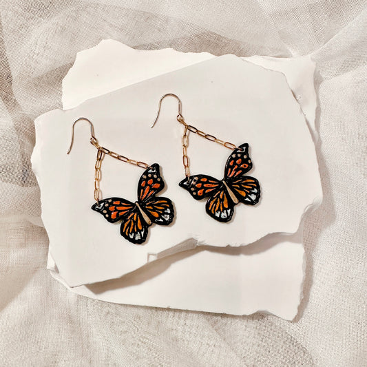 painted monarch handmade earrings
