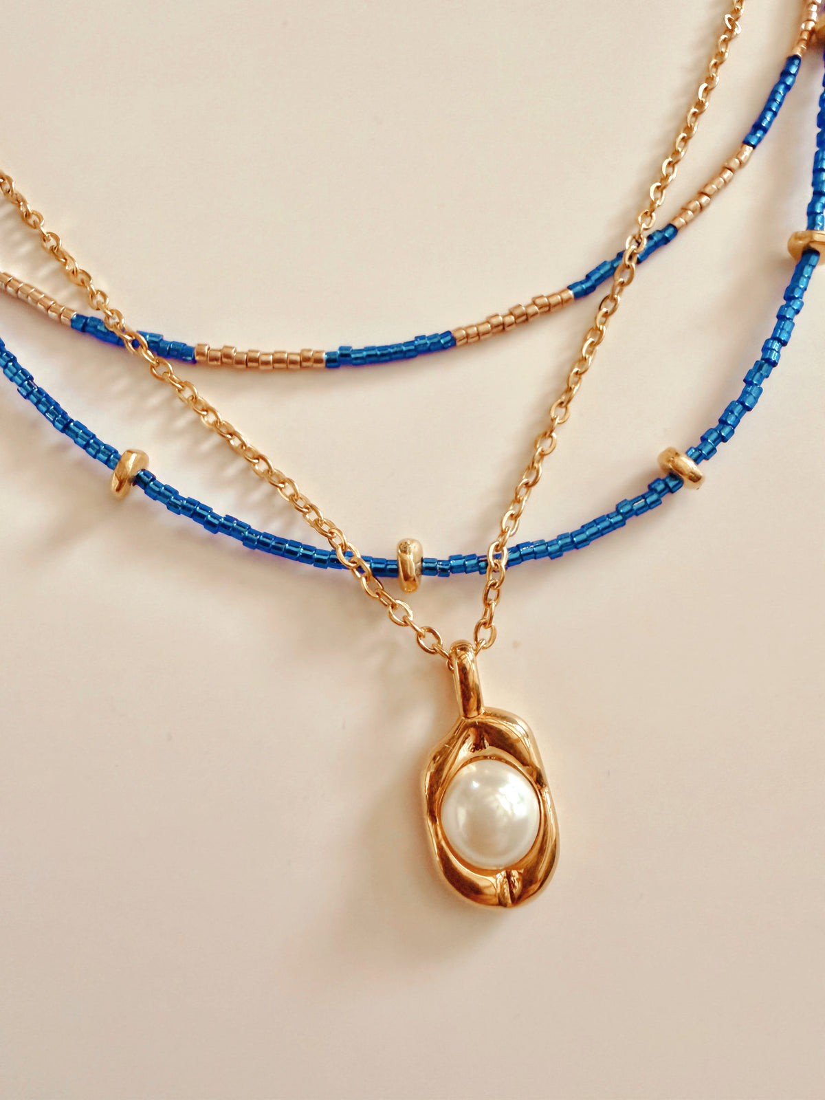 Layered Beaded Necklace with Freshwater Pearl Charm