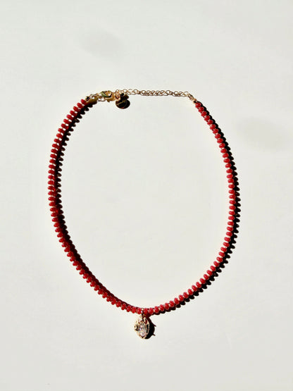 Crystal Beaded Necklace with CZ Pendant