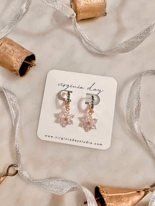 Sparkly Christmas Floral Huggie Hoops