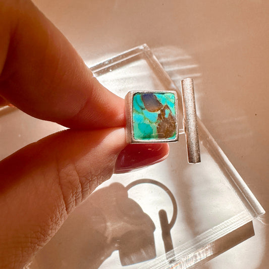 Silver Square Turquoise and Bar Ring