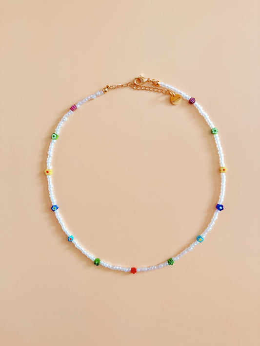 Glass Floral Beaded Necklace