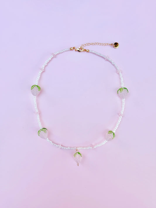 Sweet Pink Strawberry Beaded Necklace