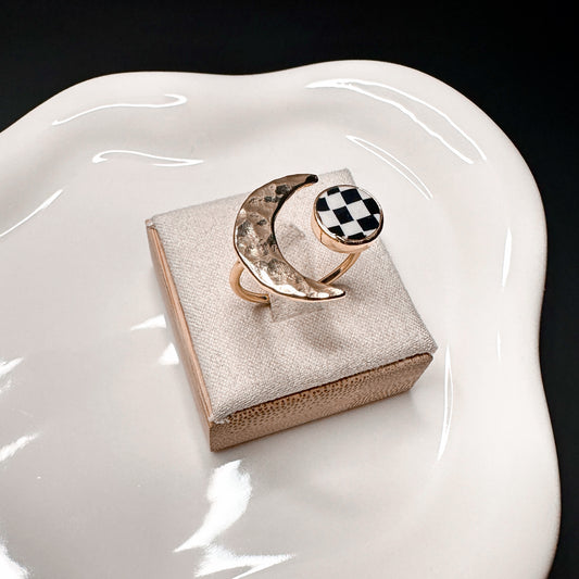 Gold Moon Handmade Checkerboard Statement Ring