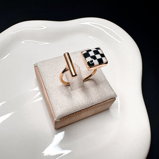 Gold Square Handmade Checkerboard Statement Ring