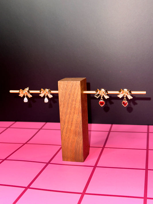 Bow Post Earrings with Charm