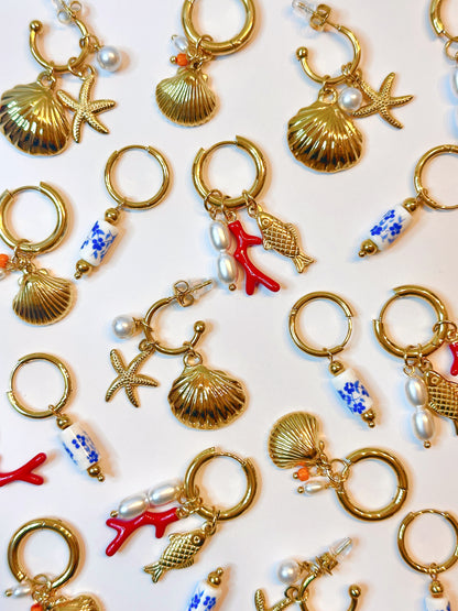Shell and Starfish Hoop Earrings