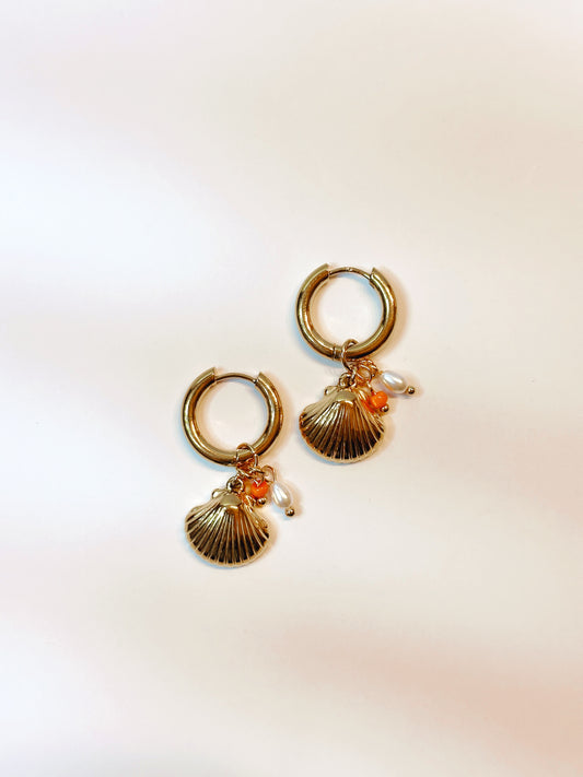 Shell and Pearl Hoop Earrings