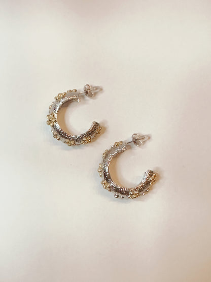 Organic Two-Toned Floral Chunky Hoop Earrings