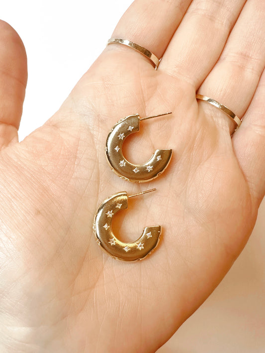 Crescent Moon and Star Hoops