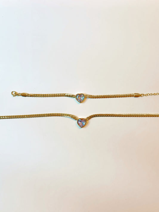 CZ Heart Necklace and Bracelet Set