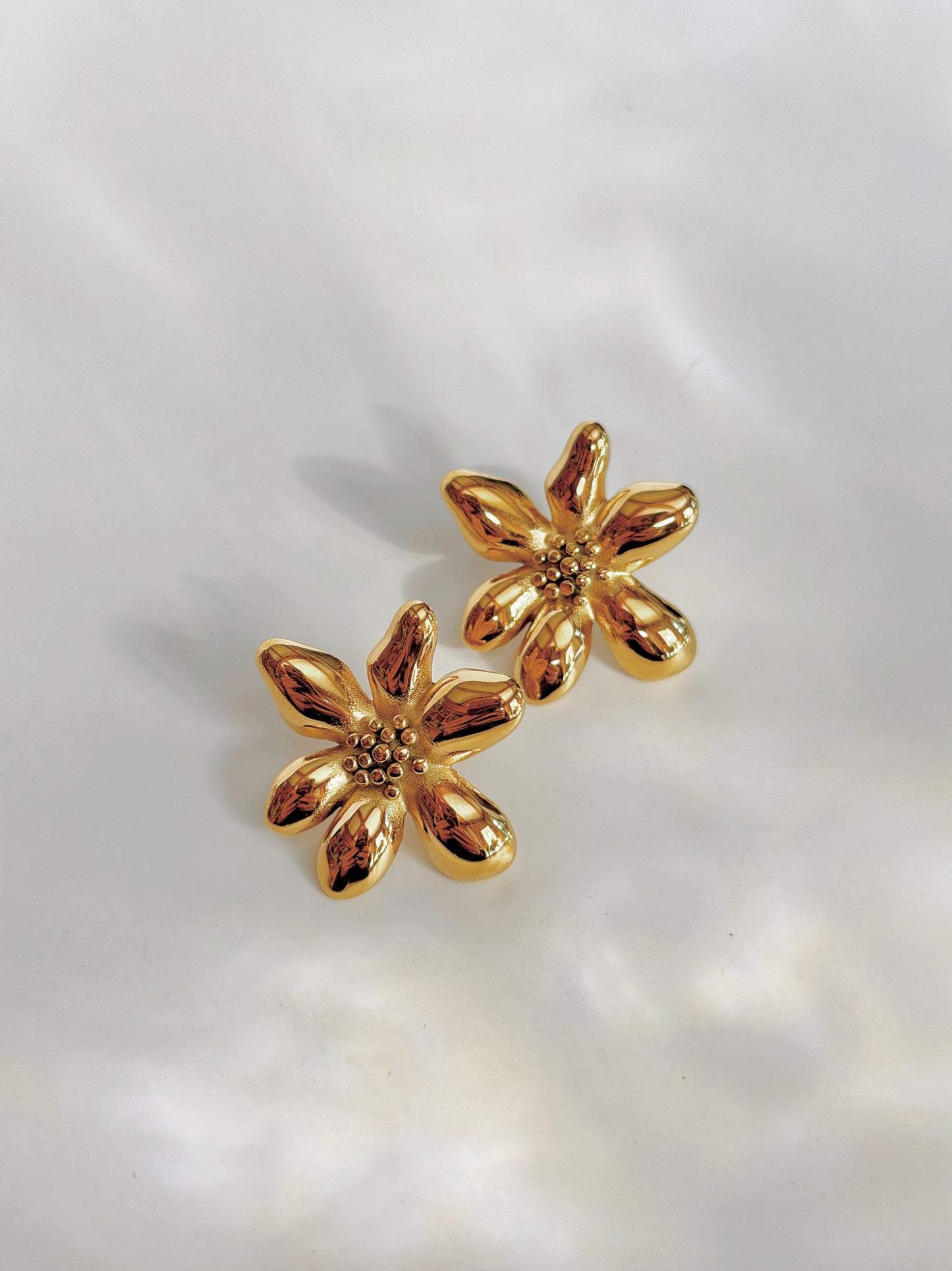 Large Gold Floral Post Earrings