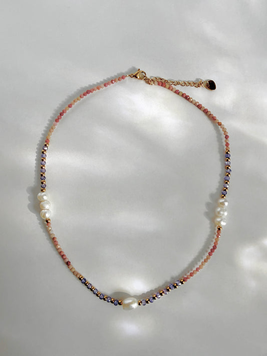 Rose Quartz + Amethyst + Freshwater Pearl Necklace