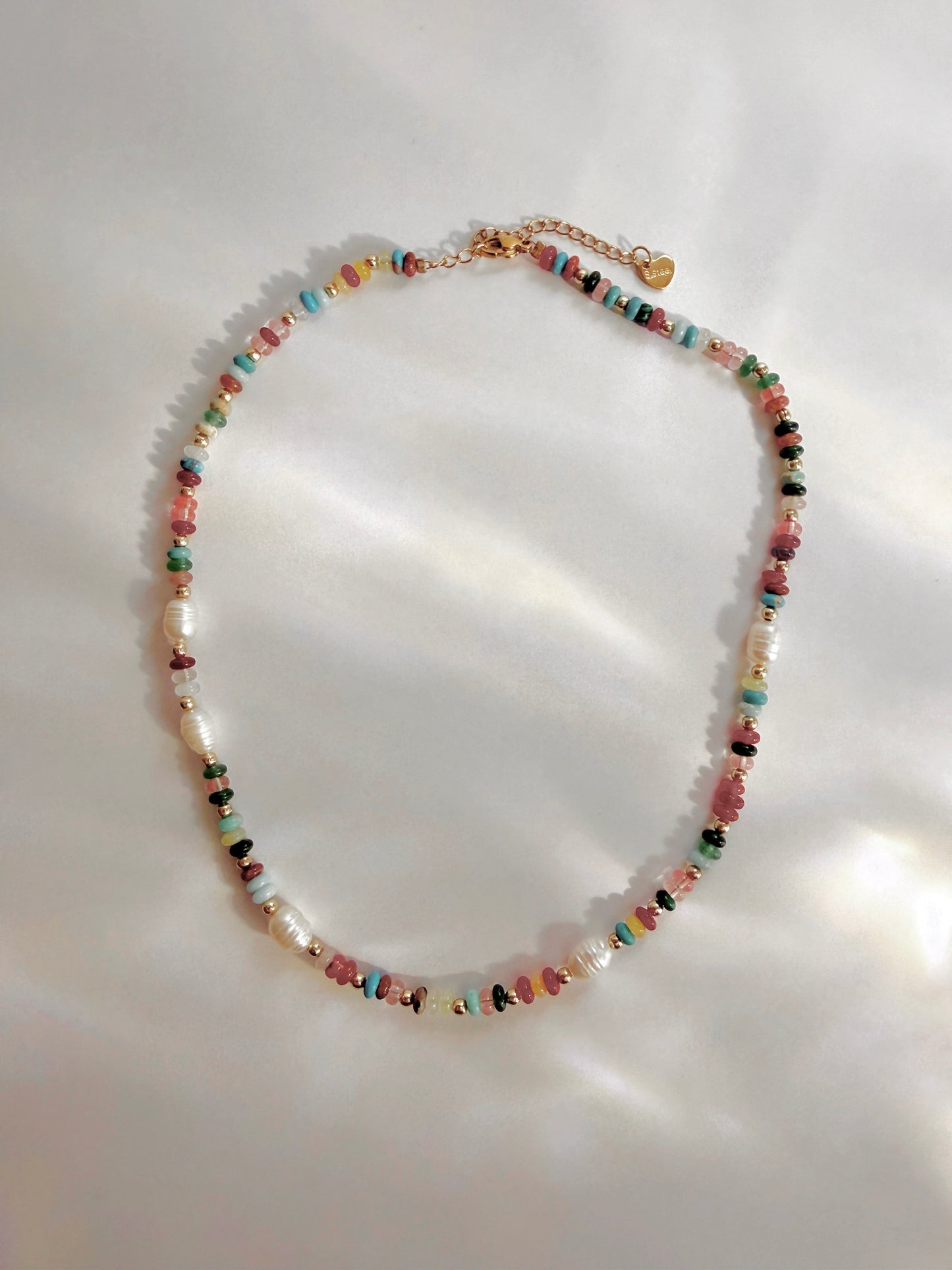 Colorful Stone and Freshwater Pearl Beaded Necklace