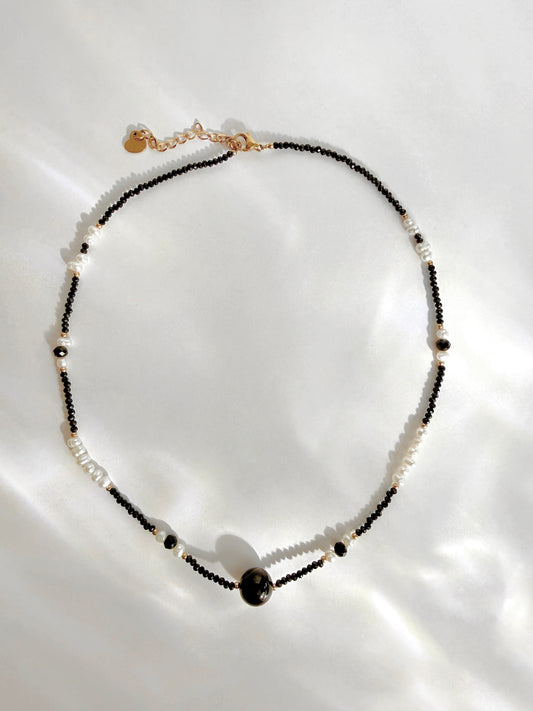 Onyx + Freshwater Pearl Necklace