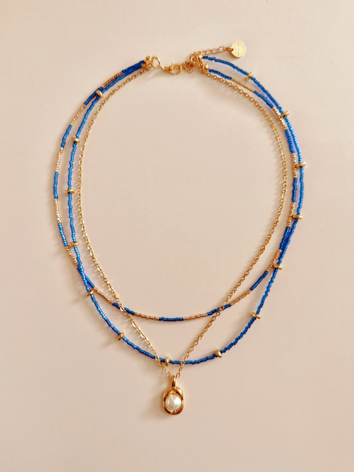 Layered Beaded Necklace with Freshwater Pearl Charm