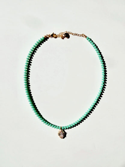 Crystal Beaded Necklace with CZ Pendant