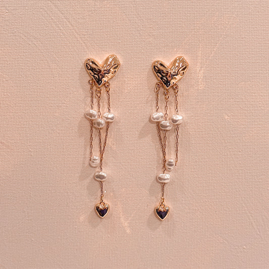 Raining Pearls Heart Earrings