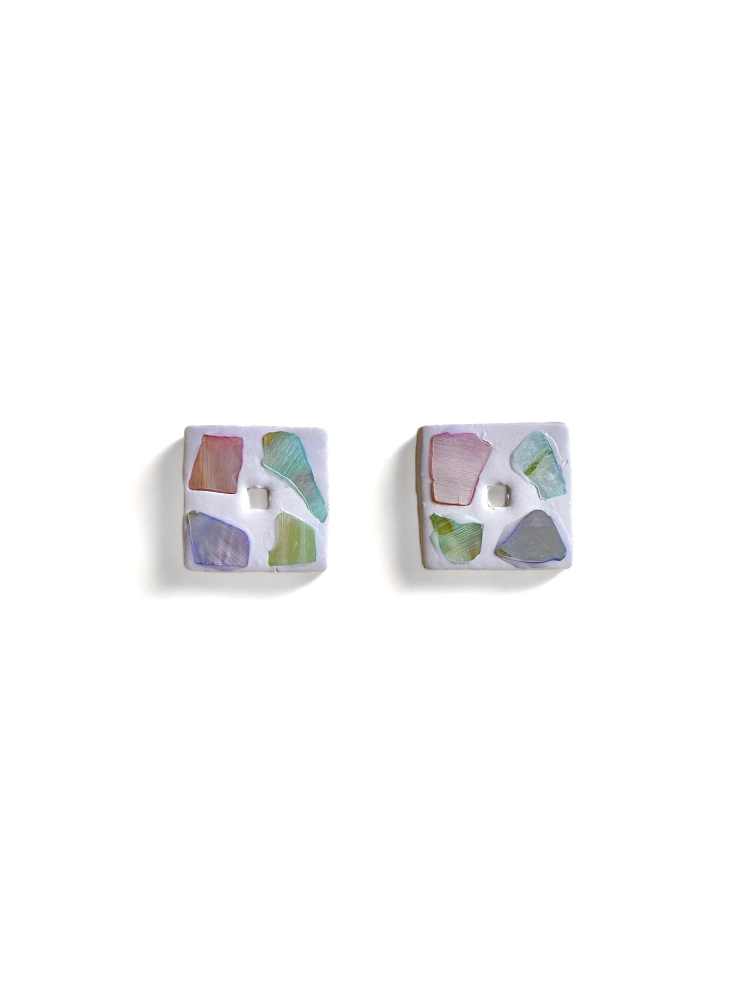 Handmade Inlaid Shell Square Post Earrings in Pastel