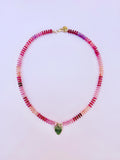 Pink Gemstone and Bronze Strawberry Necklace