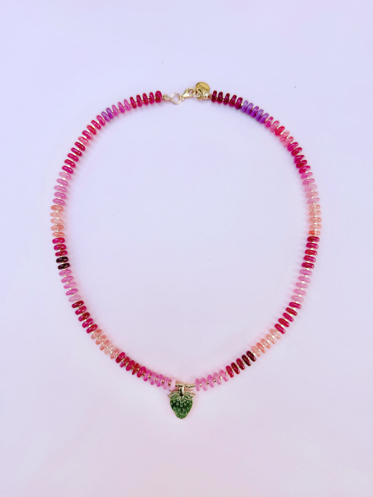 Pink Gemstone and Bronze Strawberry Necklace