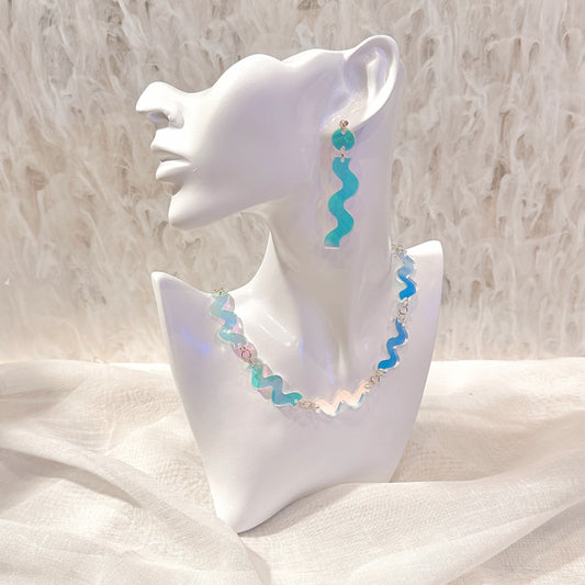 Iridescent Wave Necklace and Earrings