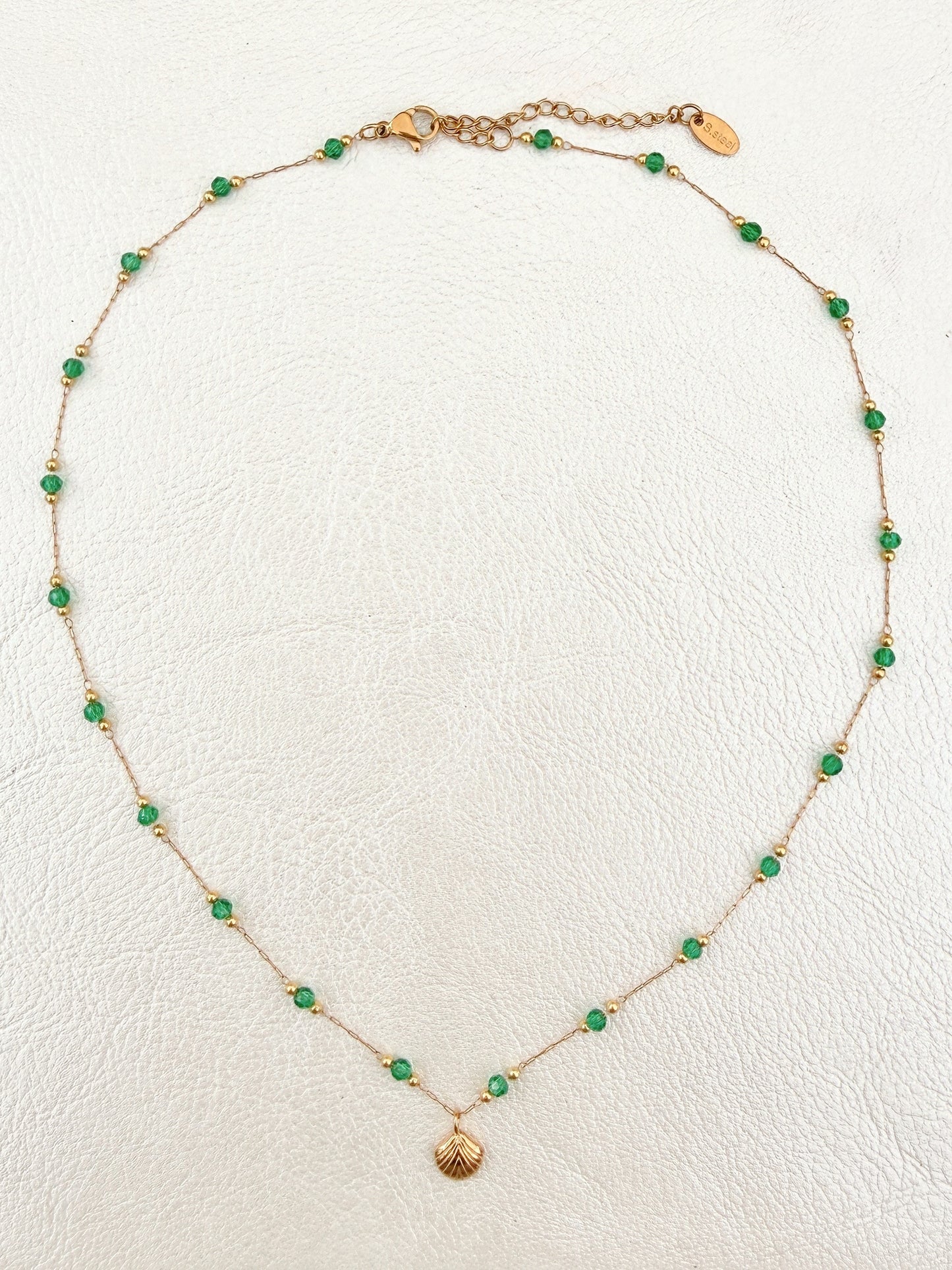 Green Beaded Shell Necklace