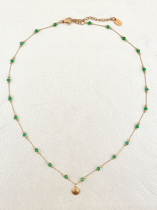 Green Beaded Shell Necklace